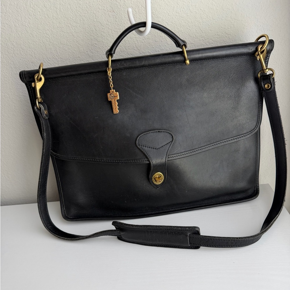 Jack Georges Leather Briefcase with Gold Hardware| similar look to Coach Beekman